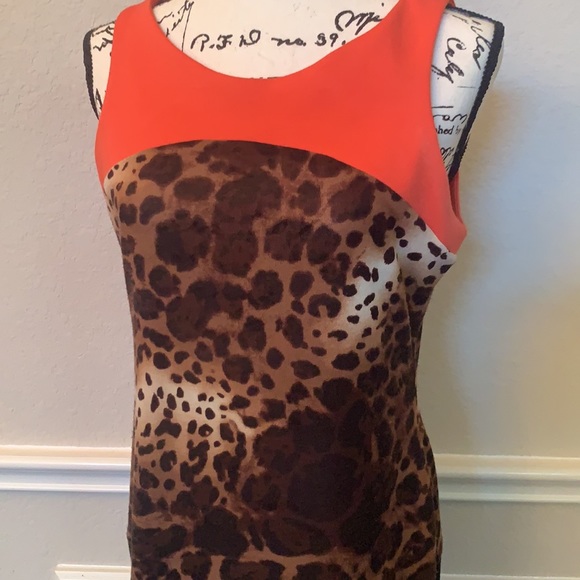Super Stylish Orange Black and Animal Print Dress - Picture 2 of 5